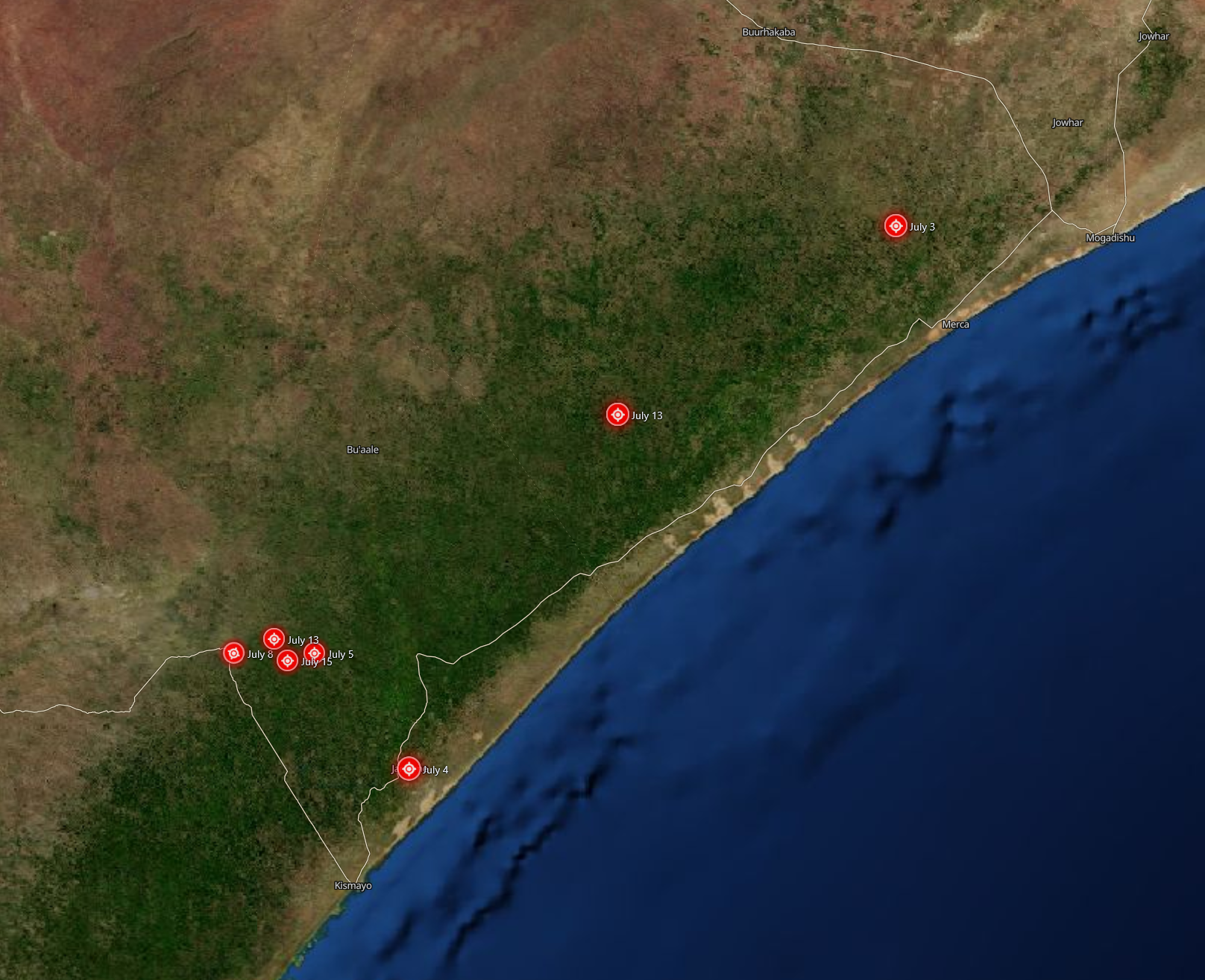 Approximate location of each AFRICOM strike