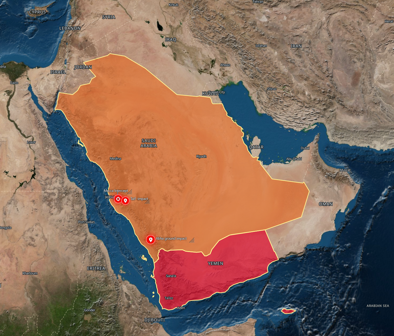 Coalition Says Air Defenses Brought Down Drone South of Mecca, U.S. Restates Saudi Arabia Level 3