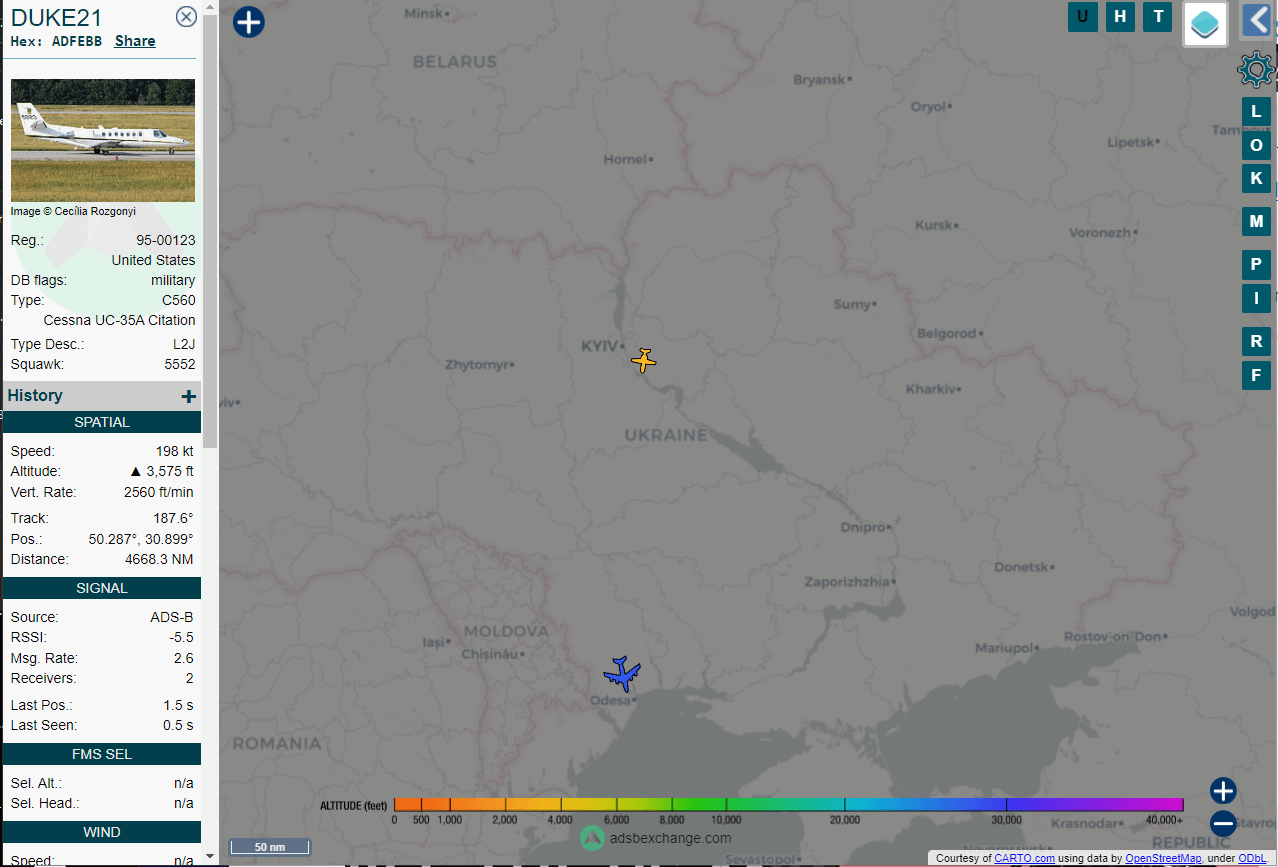 US Military C560 Cessna UC-35A Flying Around Kyiv