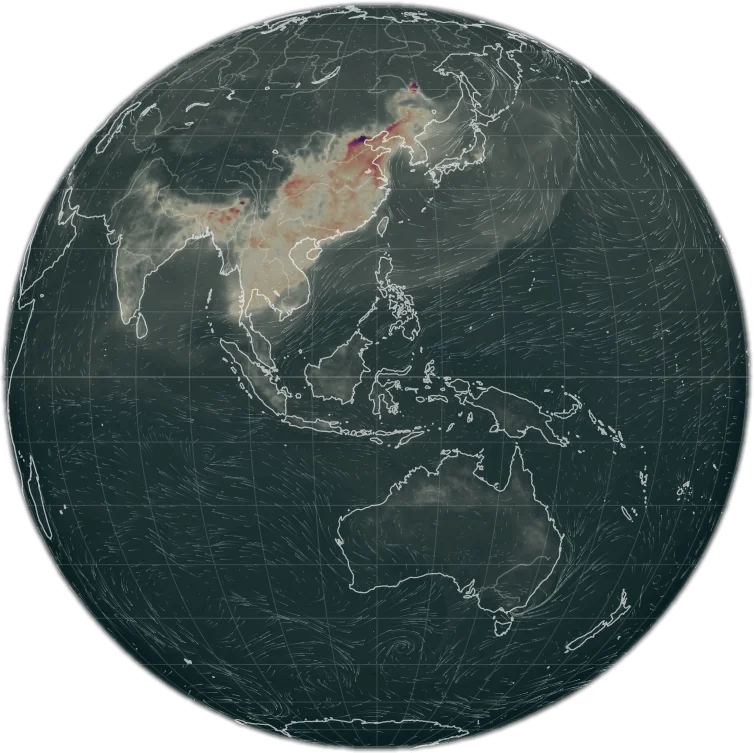 World carbon monoxide concentration map.