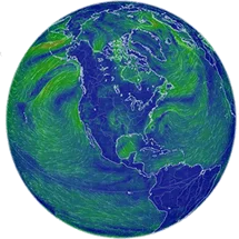 World wind map showing current hurricanes and typhoons.