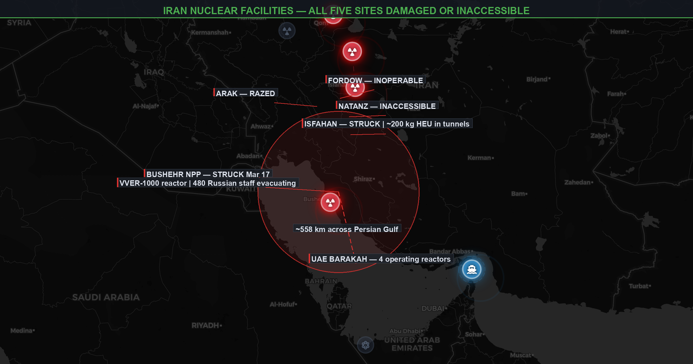 Annotated map of Iranian nuclear facilities