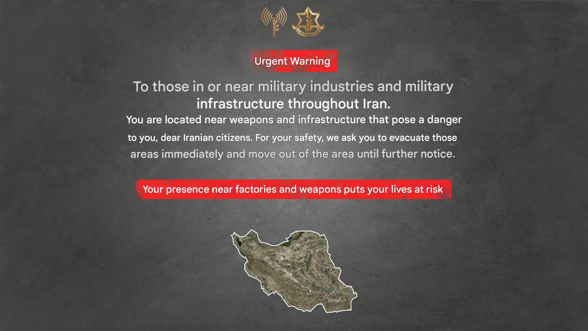 IDF Advisory To Those Near Iranian Military Infrastructure: Evacuate