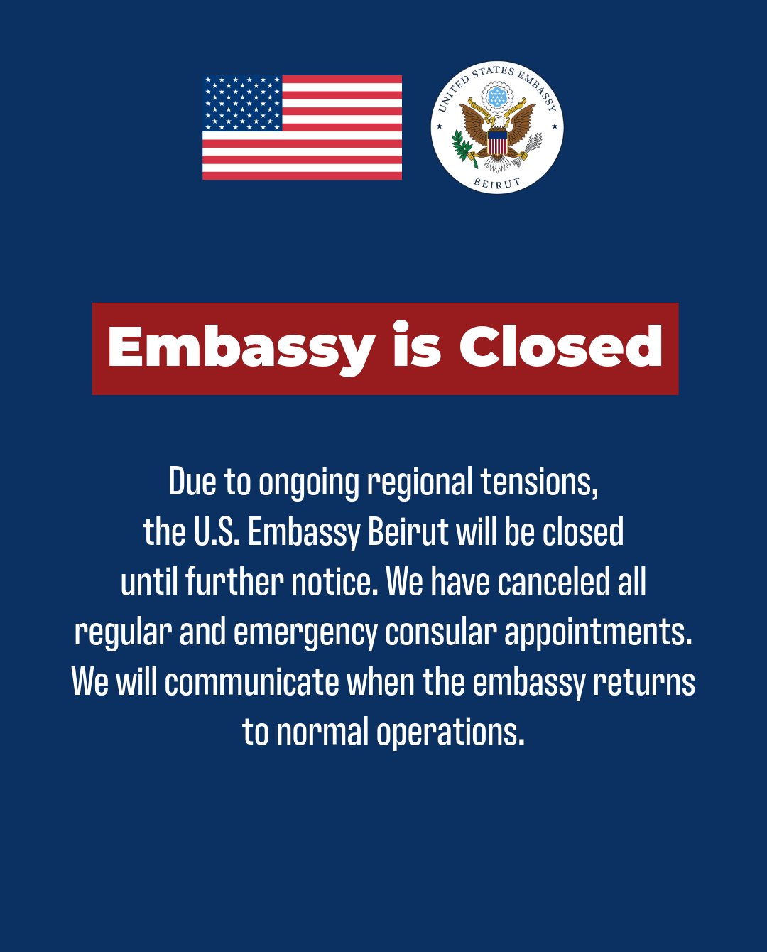 U.S. Embassy In Beirut, Lebanon Closed Until Further Notice | Defcon Level