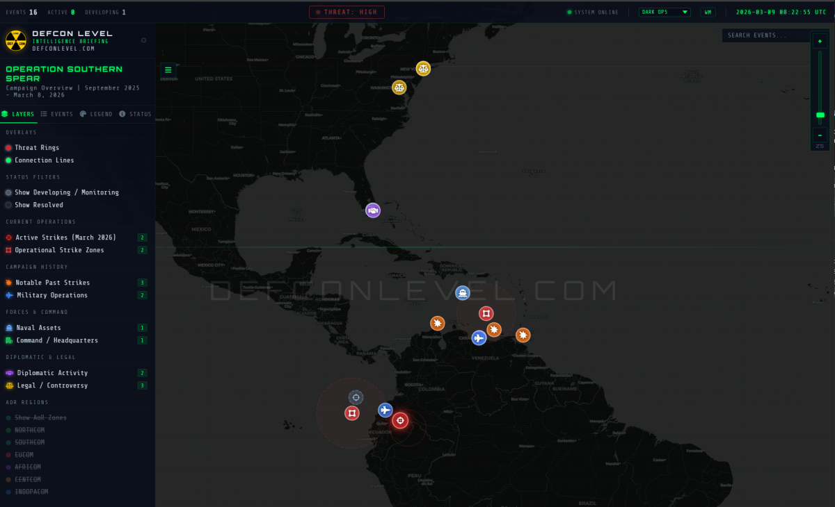 SOUTHCOM: U.S. Forces Strike Narco-Trafficking Vessel in Eastern Pacific, Killing Six, as Southern Spear Campaign Expands